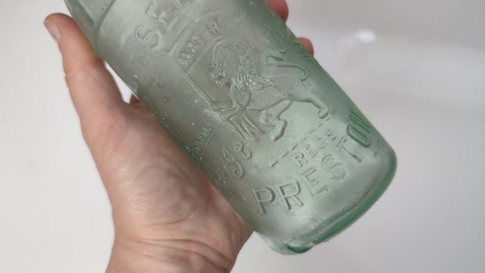 394 - Antique Seeds Preston Mineral Water Clear Glass Decorative Collectible Bottle