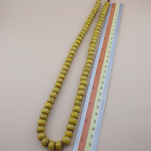 Antique Yellow African Style Glass Beads Strand 22 inches