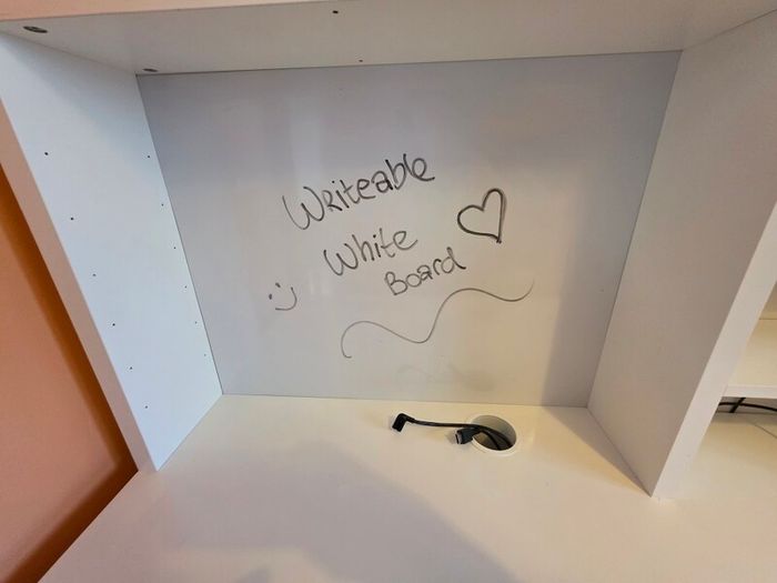 IKEA MICKE White Desk with Shelving Unit, Whiteboard & Storage - Excellent Condition