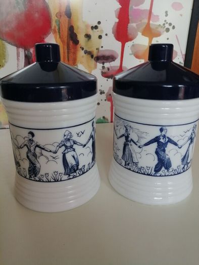 Dutch Opaque White Glass Jars x 2