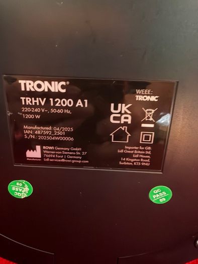 Tronic Fan Heater 1200w