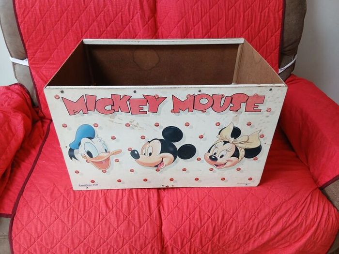 Vintage American Toy Mickey Mouse Wooden Toy Chest / Storage Box