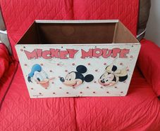 Vintage American Toy Mickey Mouse Wooden Toy Chest / Storage Box
