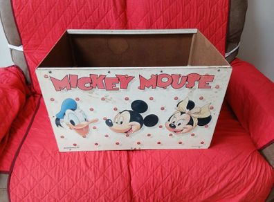 Vintage American Toy Mickey Mouse Wooden Toy Chest / Storage Box