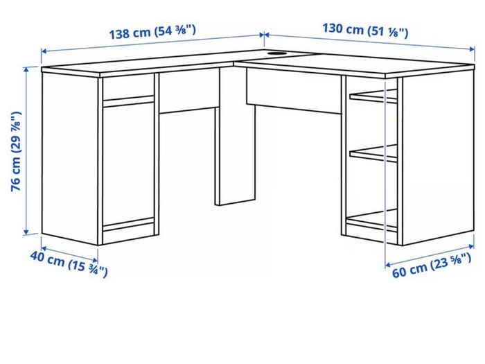 White corner desk with shelving