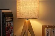 36cm Wood Bedside Table Lamp, Tripod Desk Lamp with Beige Linen Lampshade, On-Off Switch, Desk Lamps for Reading, Bedroom, Living Room, Study, Office, E27 Base