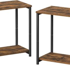 Set of 2 Side Tables, 2-Tier Sofa Side Tables, Bedside Tables with Steel Frames, for Living Room, Bedroom, Home Office, Industrial Style, Rustic Brown and Black