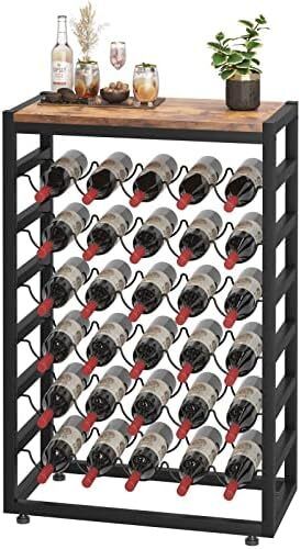 Dripex 30 Bottles Wine Rack Free Standing Floor, 6-Tier Display Wine Storage Shelves with Wooden Table Top, Sturdy Metal Bottle Holder for Kitchen Bar Pantry
