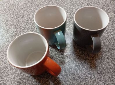 Three large coloured mugs