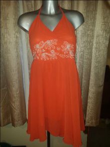 Genuine Emporio Armani halterneck mini/midi orange dress size UK10 EUR36/38 Perfect condition