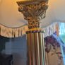 Tall lamp Vintage Gold metal Neoclassical  column lamp with silk called fringed tassled shade Image 4