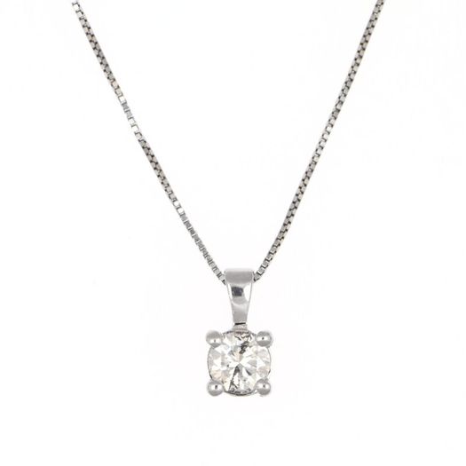 (NOS) 18kt White Gold Natural Diamond Solitaire Necklace - Handmade in Italy