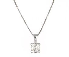 (NOS) 18kt White Gold Natural Diamond Solitaire Necklace - Handmade in Italy