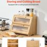 Double Layer Bread Box for Kitchen Counter, Large Capacity Bamboo Bread Storage Container, Farmhouse Wooden Breadbox for Homemade Bread, Storage Holder Bin with Acrylic Wavy Door Panel, Natural Image 3