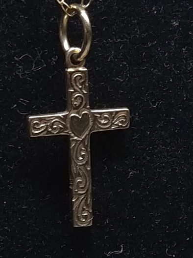 Vintage 9ct Gold Cross Necklace 375 Hallmarked Engraved Heart Pendant 46cm