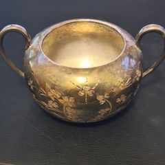 Sheffield Vintage Sugar Bowl Etched Antique Made in England Marked