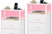 3 Drawers Chest of Drawers for Bedroom with Charging Station and LED Light