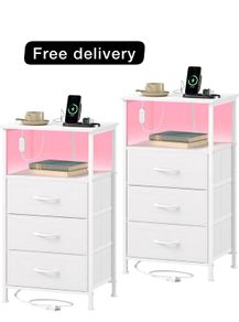3 Drawers Chest of Drawers for Bedroom with Charging Station and LED Light