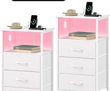 3 Drawers Chest of Drawers for Bedroom with Charging Station and LED Light