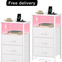 3 Drawers Chest of Drawers for Bedroom with Charging Station and LED Light