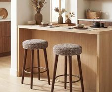 Set of 2 Chenille Bar Stools, 68cm Counter Height Upholstered Kitchen Bar Chairs with Solid Wood Legs