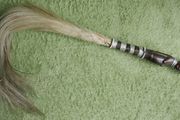 Vintage African Horsehair Fly Whisk - Carved Wood Handle, Tribal Decor