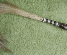 Vintage African Horsehair Fly Whisk - Carved Wood Handle, Tribal Decor