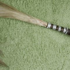 Vintage African Horsehair Fly Whisk - Carved Wood Handle, Tribal Decor