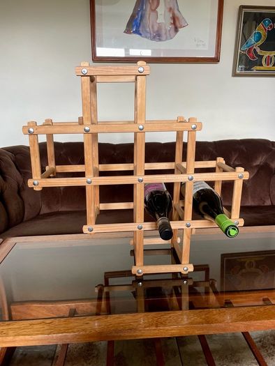Vintage Wooden Accordion 8 Bottle Wine Rack Brass Rivets Countertop Wood Rustic Cottagecore Old Country Farmhouse
