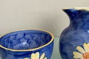 New Azure Blue Hand Painted Bowl and Jug