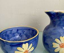New Azure Blue Hand Painted Bowl and Jug