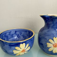 New Azure Blue Hand Painted Bowl and Jug