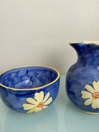 New Azure Blue Hand Painted Bowl and Jug