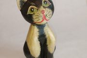 Hand Carved and Decorated Wood Cat