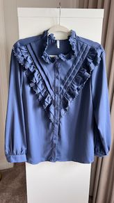 Women's Golden Line blue blouse, size L (worn by size 12 UK, EU 38)