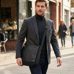 Stylish  Etienne Aigner Men's Leather and Nylon Messenger Bag Made in Italy