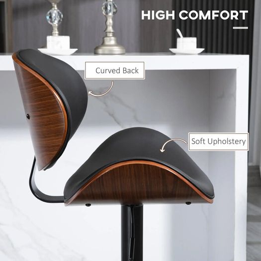 Bar Stool Set, Adjustable Height, Swivel, Faux Leather, Steel Frame, Black, 53 x 50.5 x 112.5 cm