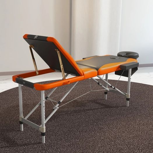 Foldable Massage Bed Portable Table, 3-Section Aluminium Foldable Beauty Couch, Professional Salon Spa Table with Headrest Support and Carry Bag, 60 cm Width, Black and Orange