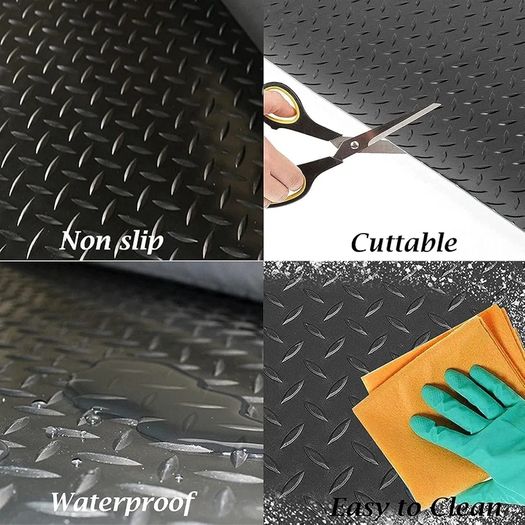 Rubber Garage Floor Mats 1M x 5M / 3.3Ft x 16.4Ft Anti-Slip Diamond Plate Mat 3mm Thick Heavy Duty Commercial Flooring Mat Roll for Under Car, Gym, Garage, Warehouse, Black