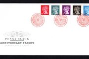 1990 Great Britain Penny Black Anniversary Stamps featuring portrait of Queen Victoria and Queen Elizabeth Commemorative Stamps Addressed First Day Cover (FDC).