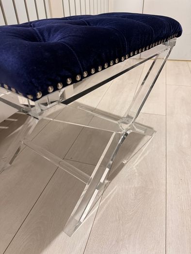 Blue velvet footstool
