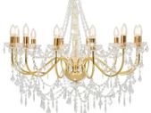 Chandelier with Beads Golden 12 x E14 Bulbs