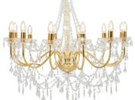 main image for ad Chandelier with Beads Golden 12 x E14 Bulbs