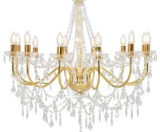 Chandelier with Beads Golden 12 x E14 Bulbs