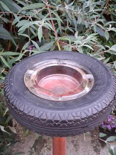 24" Vintage Wooden Turned Firestone Ashtray