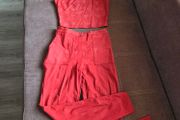 Red snake print leather two piece set, size 10