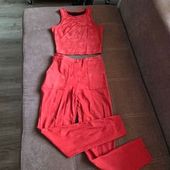 Red snake print leather two piece set, size 10