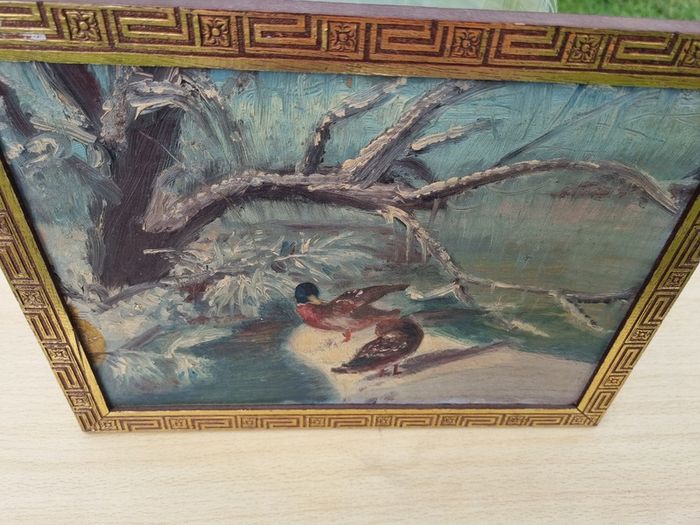 Vintage oil painting of ducks