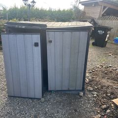bin store - plastic bin / garden / firewood stores x 2 FREE