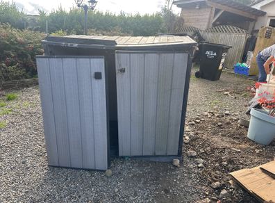 bin store - plastic bin / garden / firewood stores x 2 FREE